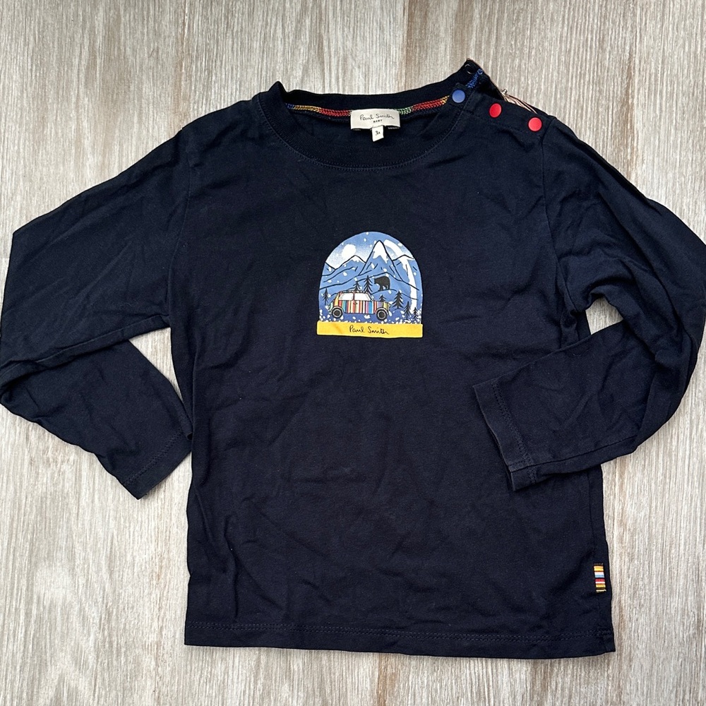 Paul Smith Junior Dark Blue Long Sleeve Tee with Mountain Design